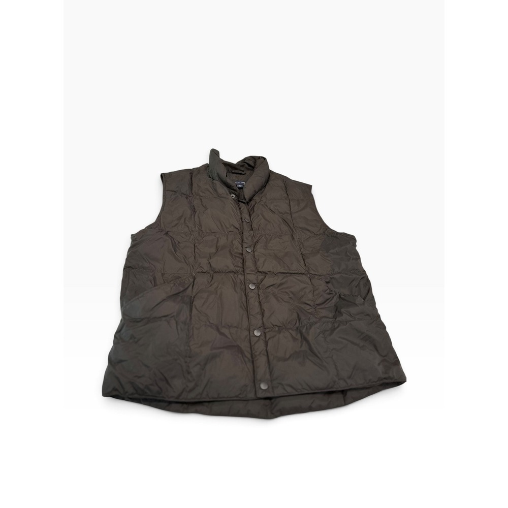 Lands End Mens Goose Down Puffer Vest Brown Quilted Snap Front Large 42-44